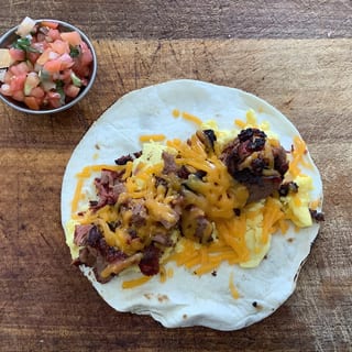 Brisket, egg, and cheese